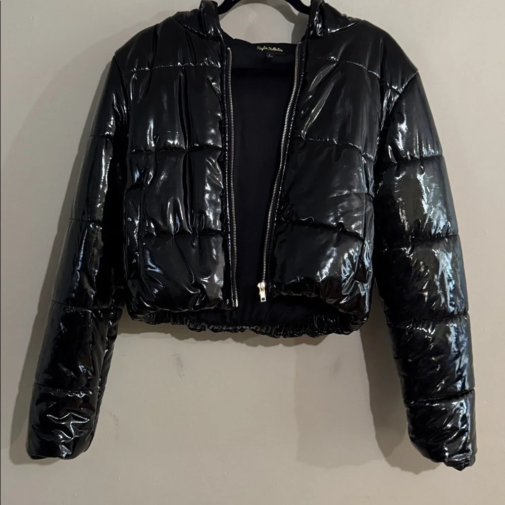 Kaylee Kollection Glossy Crop Jacket Black Size Large Streetwear